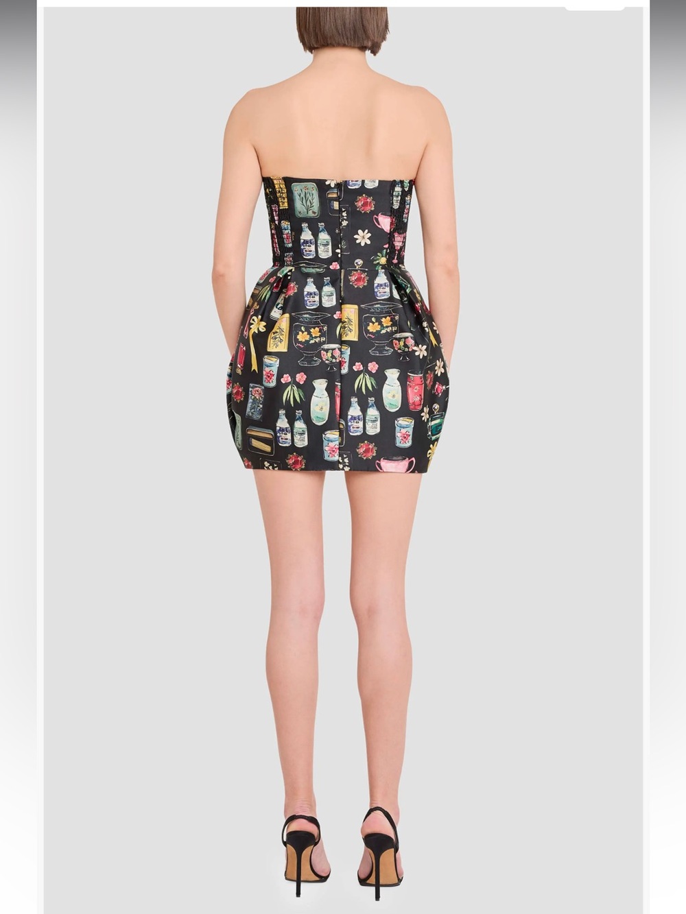 Amanda Uprichard Medium Bowery Dress Black Treasure Print Strapless Mini Dress - Picture 2 of 5